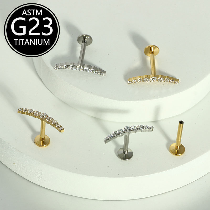 G23 Titanium Elegant Sickle-Shaped Zircon Lip Stud 16g Cartilage Stud Body Piercing Jewelry - Image 4