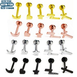 F136 Titanium Alloy Lip Nail Love Cross Star Inner Teeth Thread Body Puncture Jewelry Earrings