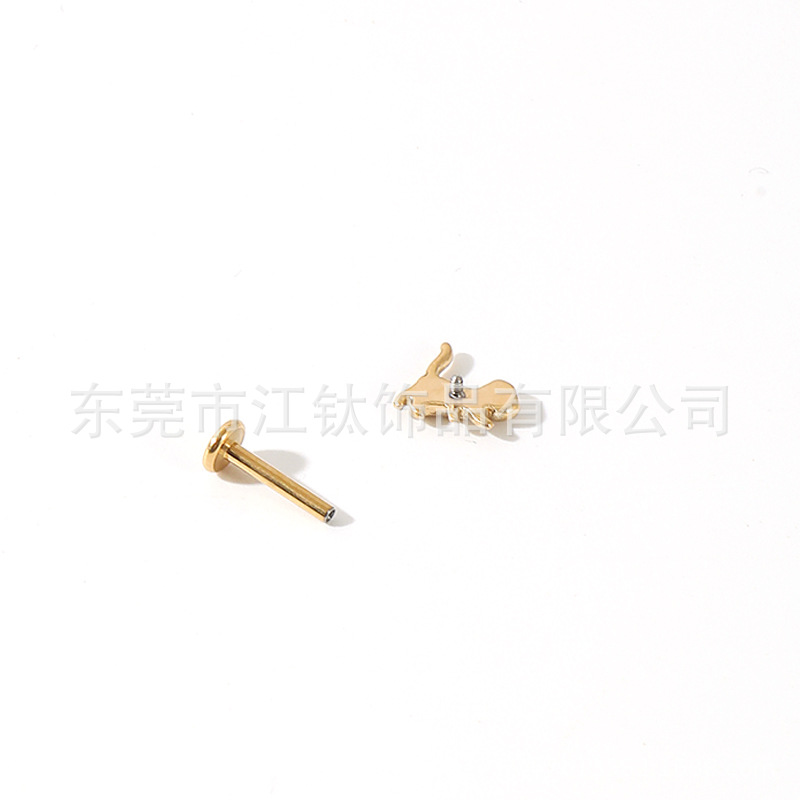 G23 Titanium F136 Cat Animal Ear Cartilage Stud Earring for Helix Tragus Piercing Jewelry - Image 3