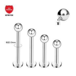 G23 Titanium Labret Stud Lip Piercing Jewelry 18G Ball Flat Bottom Rod