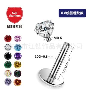 G23 Titanium Alloy Earring Thread 0.8 Wire Diameter Prong Setting Cartilage Ear Stud Body Jewelry