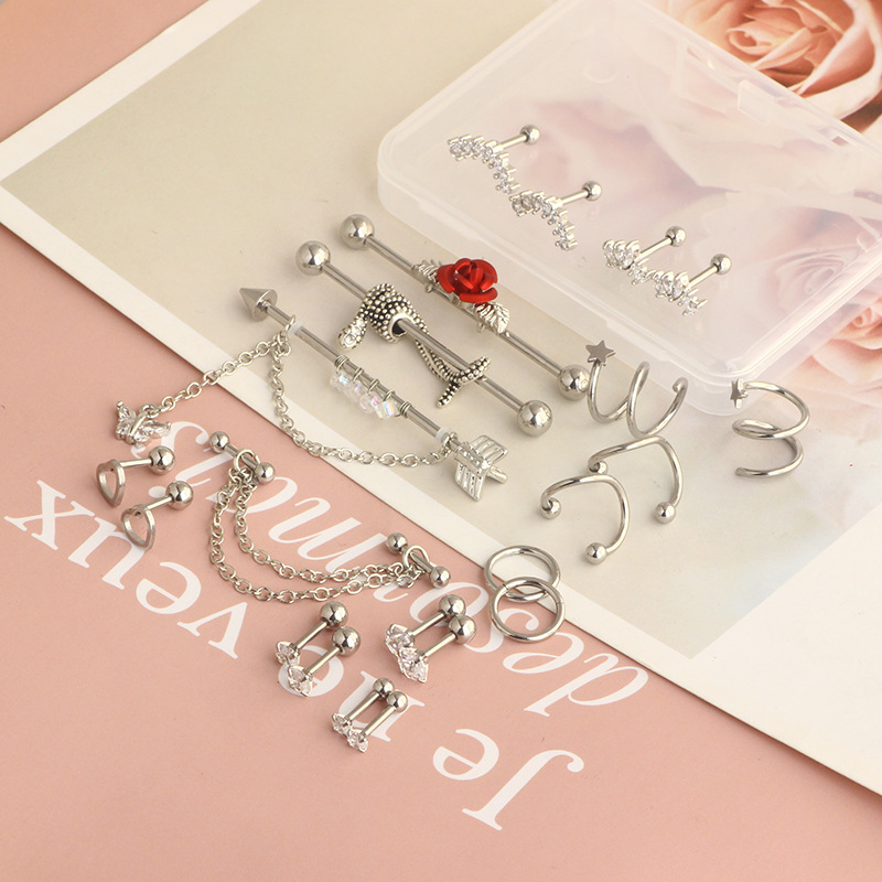 Amazon Zircon Industrial Earring Stainless Steel Piercing Ear Bone Nail Set Cartilage Earring - Image 5