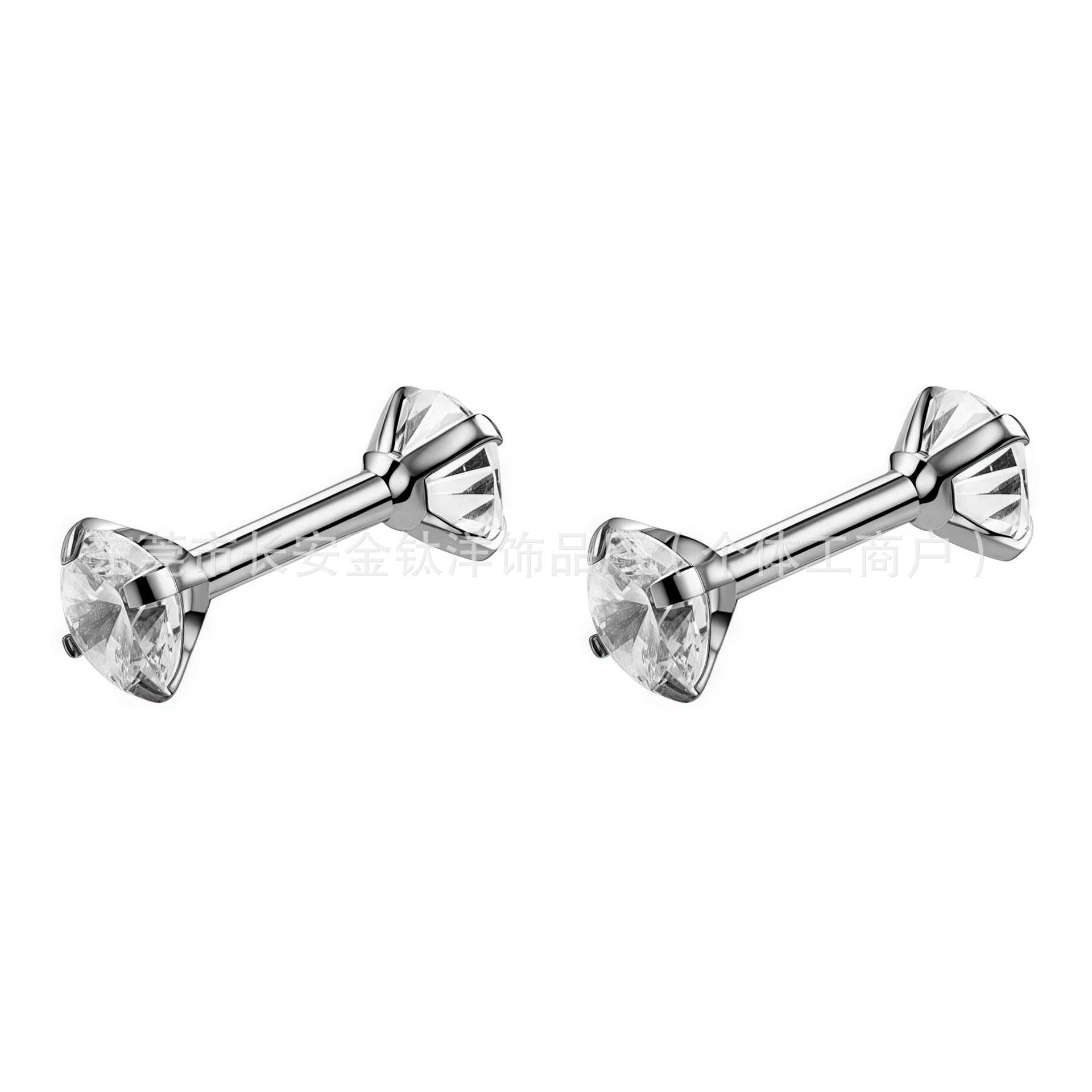 F136 Titanium Inner Tooth Double-Ended Zircon Straight Rod Earring Lip Nails Ear Bone Nails G23 Titanium Alloy Body Piercing Jewelry - Image 3
