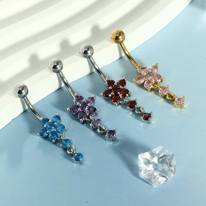Amazon Hot New Multicolor Zircon Belly Button Ring Rose Gold Stainless Steel Body Piercing Jewelry Wholesale - Image 2