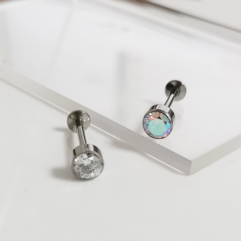 F136 Set Zircon Earrings G23 Titanium Alloy Threaded Cylindrical Drill Cup Human Puncture Jewelry Ear Nail - Image 2