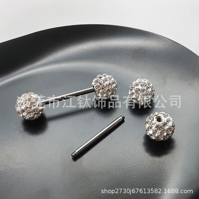 F136 Titanium Breast Ring Shambhala Diamond Ball Mud Ball G23 Titanium Alloy Tongue Nail Body Piercing Jewelry - Image 2