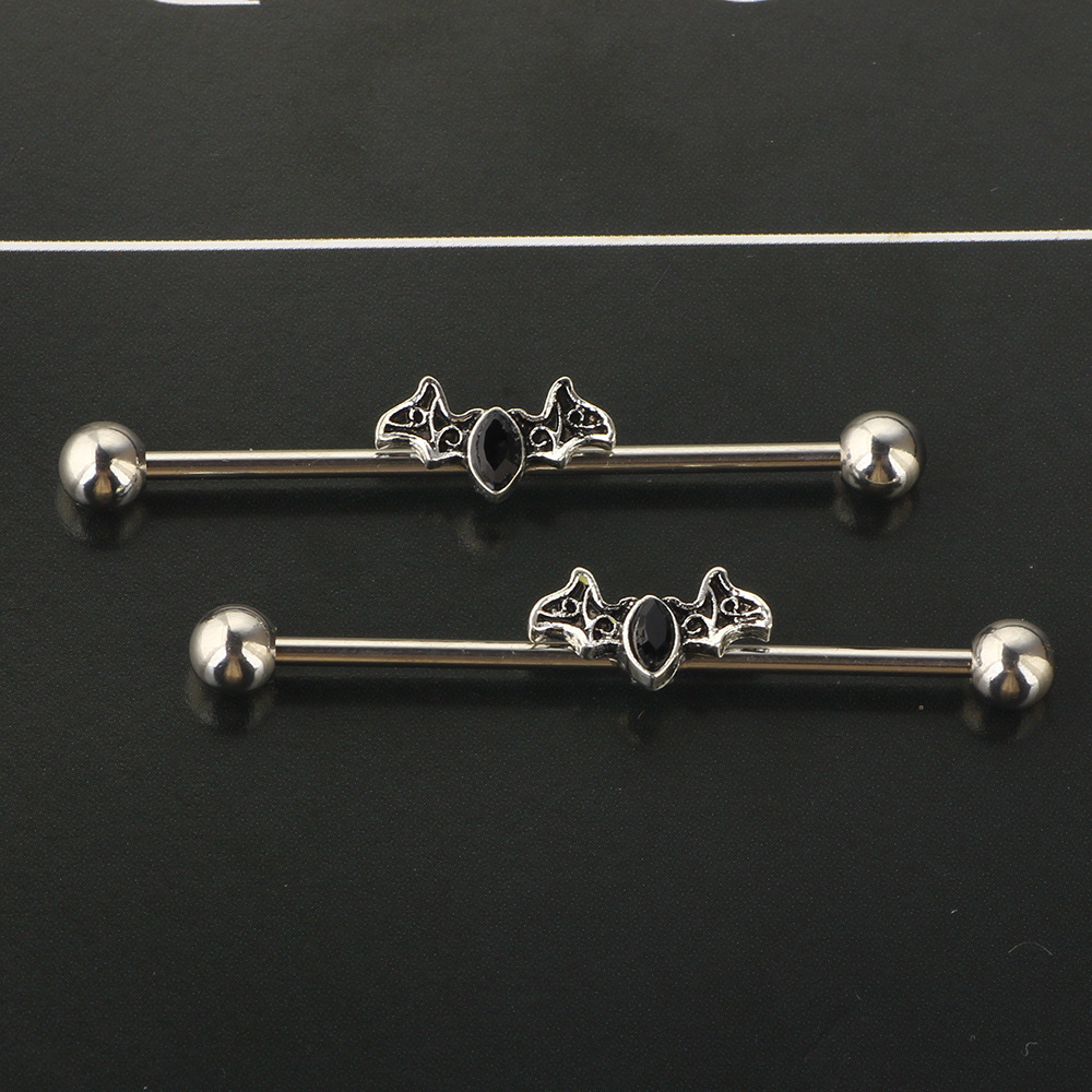 Bat Diamond Long Rod Ear Studs Industrial Bridge Barbell Body Piercing Jewelry 316L Surgical Steel - Image 2