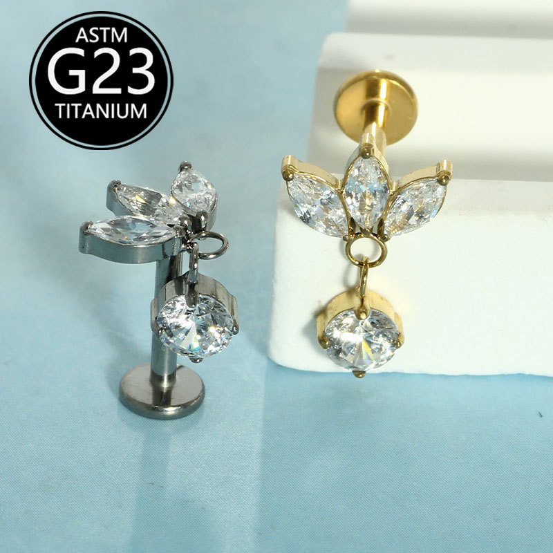 F136 Titanium Lip Nail Inlaid with Zircon Horse Eye Inner Tooth Screw Lip Nail Rod Ear Bone Nail European and American Piercing Jewelry - Image 4