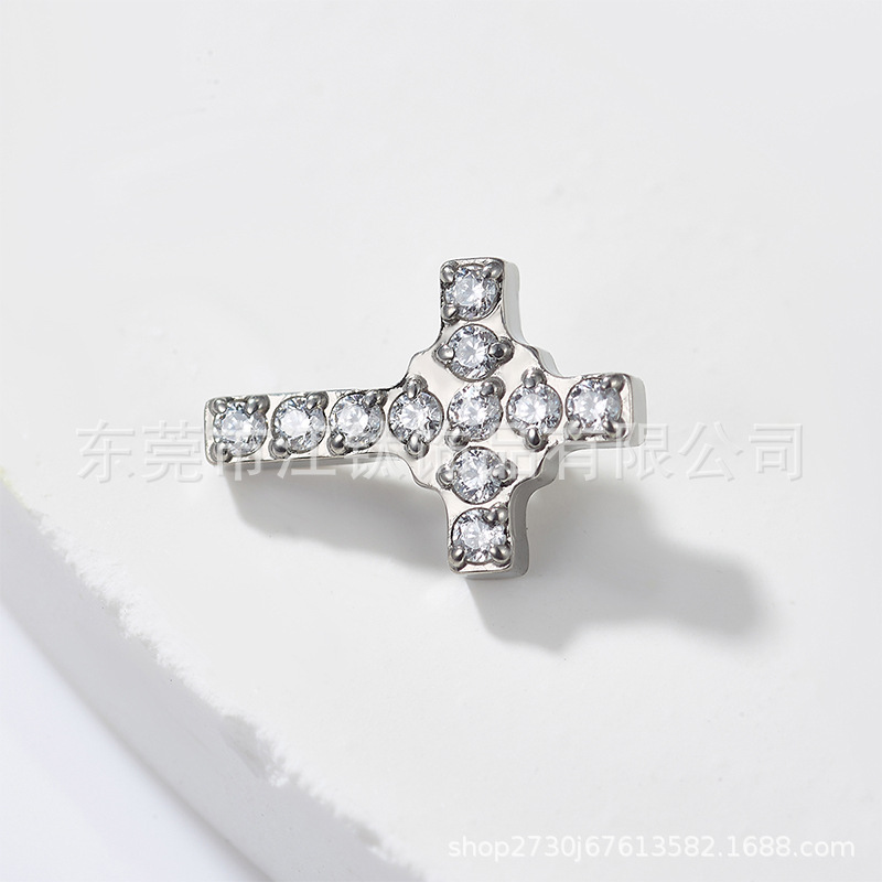 G23 Titanium Cross Earring Inlaid with Zircon - 1.2x10mm Cartilage Stud for Helix Tragus Ear Piercing Jewelry - Image 2