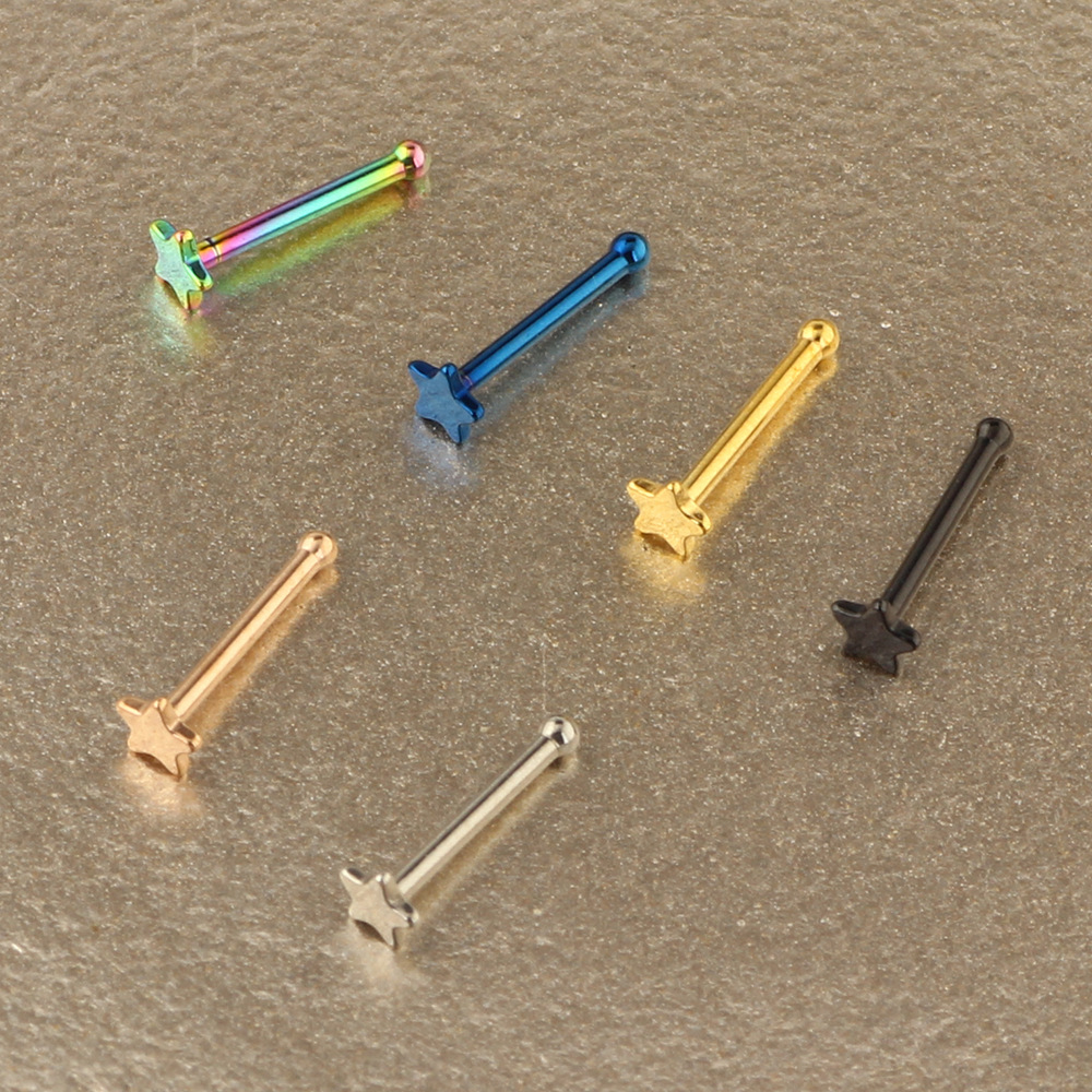 Stainless Steel Nose Nail with Five-Point Star Gem CZ Nose Stud Curved Barbell Lip Eyebrow Piercing Jewelry Wholesale - Image 4