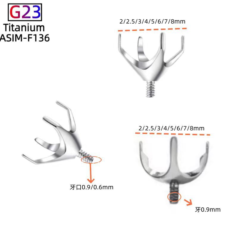 F136 Titanium Alloy Four-Claw Earrings 0.6/0.9mm Threaded Bowl Holder Tip Holder Lip Nail Rod Tongue Nail Claw Jewelry - Image 4
