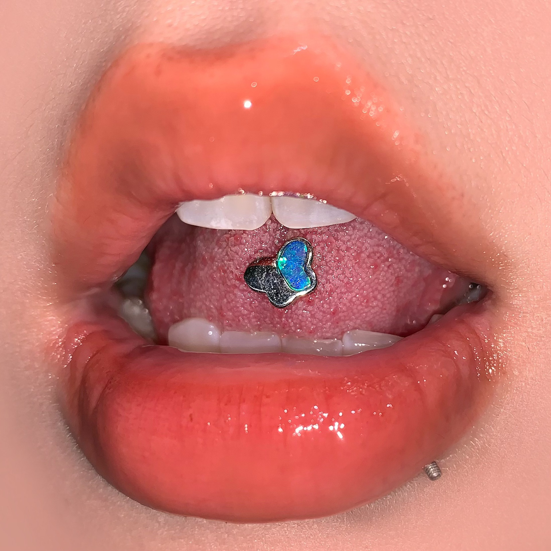 Opal Butterfly Tongue Nail 316L Surgical Steel Externally Threaded Tongue Ring Piercing Jewelry for Women Men - Image 2