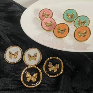 New Retro French Enamel Round Drop Oil Butterfly Earrings Simple Exquisite Fashion Niche High-End Earrings for Women