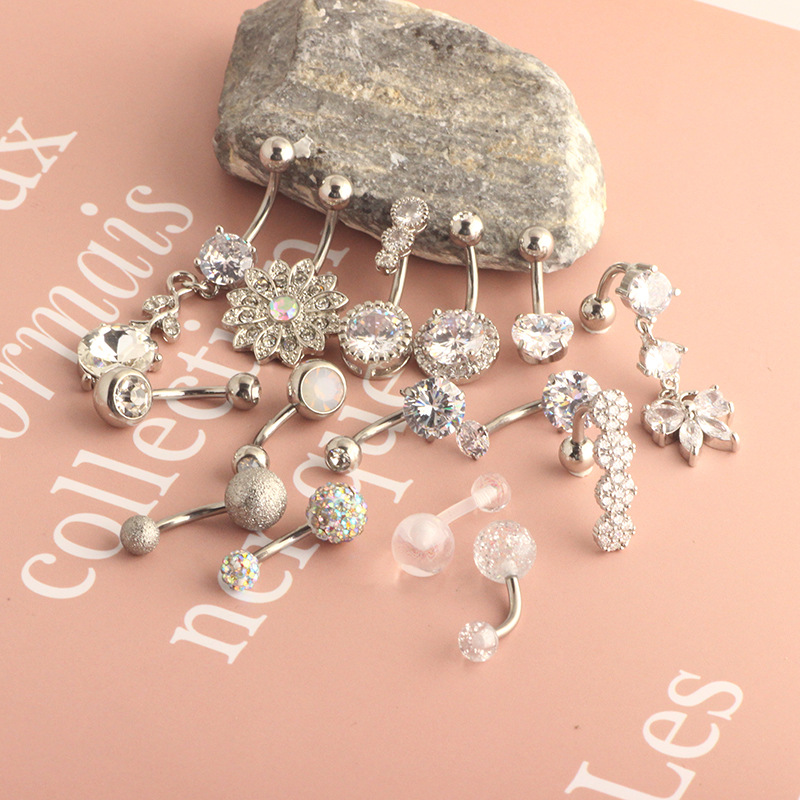 Cross-border Hot New Zircon Navel Ring Stainless Steel Double-Headed Heart-Shaped Diamond-Embedded Belly Button Piercing Jewelry 15 Pieces - Image 4