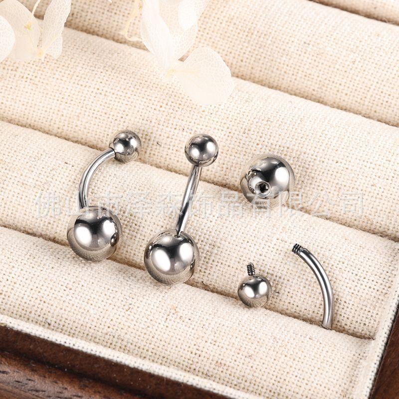 F136 Titanium Alloy Navel Ring Double Ball Internally Threaded Belly Button Ring G23 Titanium Curved Barbell Body Piercing Jewelry - Image 4