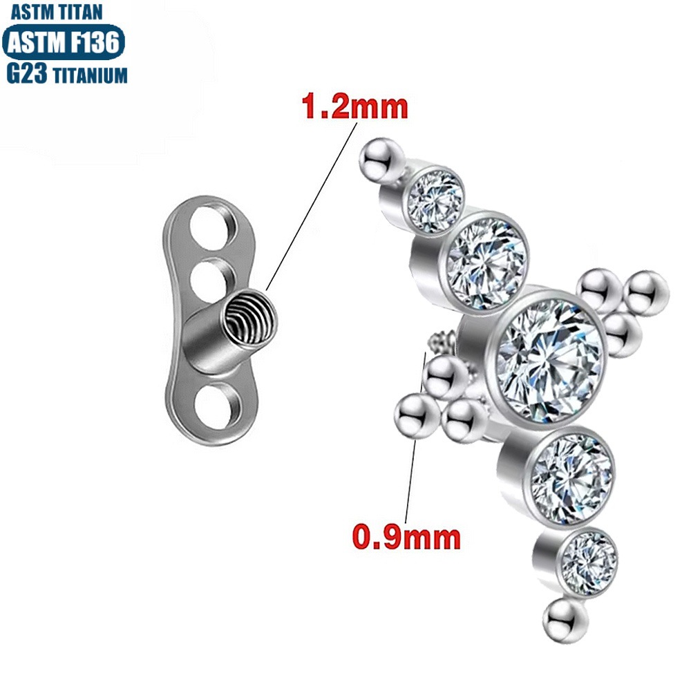 F136 Titanium Alloy Diamond Clavicle Skin Graft Nail Solder Ball Internal Thread Piercing Jewelry Buried Bone Nail with Base - Image 3