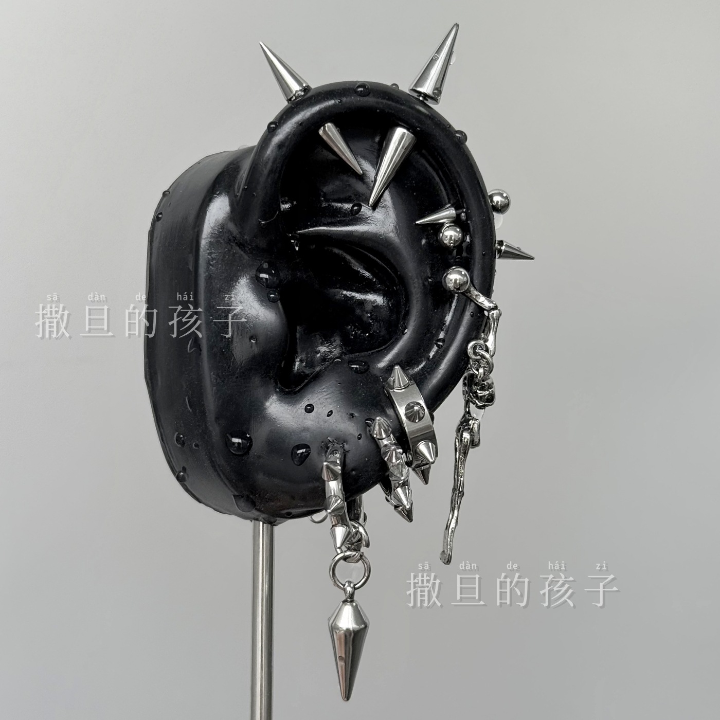 316L Surgical Steel Skull Pendant Ear Stud Cyberpunk Punk Style Earring - Image 3
