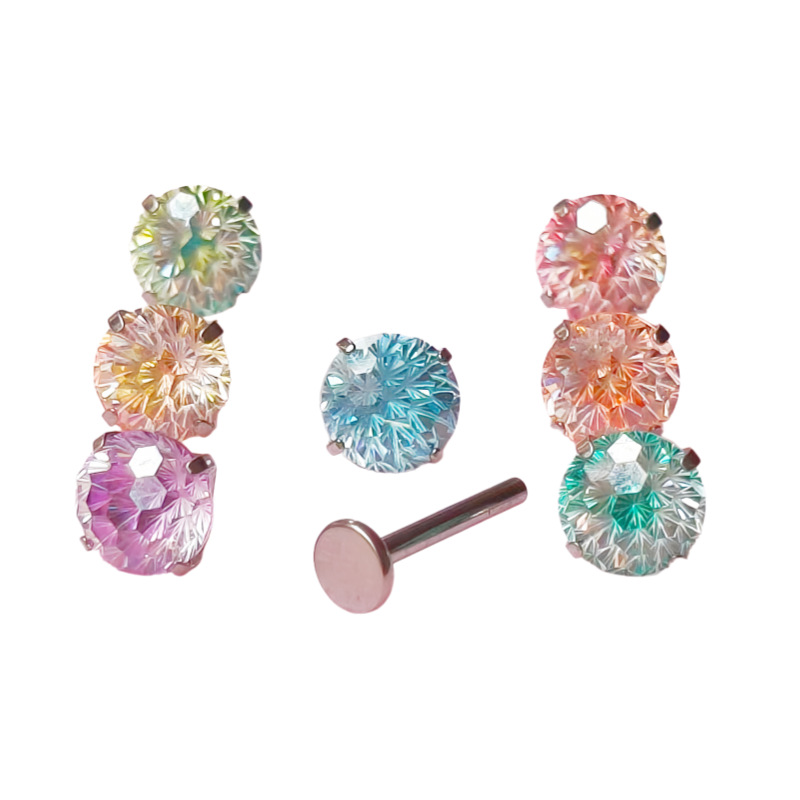 F136 Titanium Internal Thread Pointed Bottom Sandwich Gradient Fireworks Zirconium Ear Bone Stud Earring - G23 Titanium Alloy Body Piercing Jewelry - Image 3