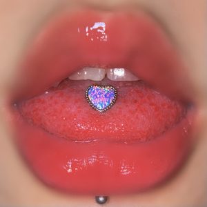 Aobao Opal Tongue Nail Barbell 316L Surgical Steel 12mm Bar Length 1.6mm Thick External Thread Tongue Ring for Piercing