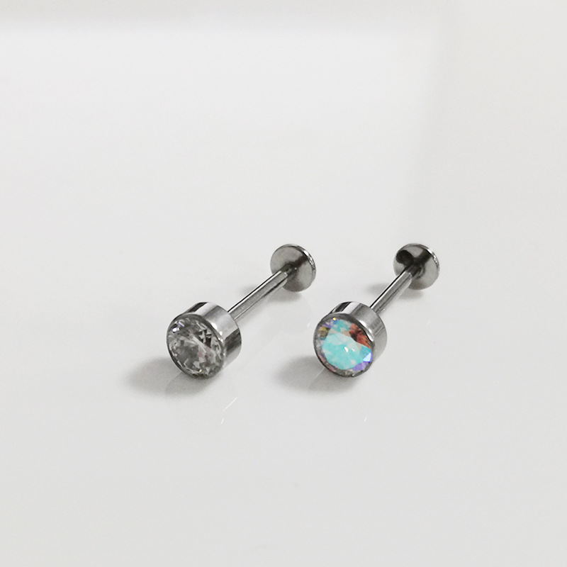 F136 Set Zircon Earrings G23 Titanium Alloy Threaded Cylindrical Drill Cup Human Puncture Jewelry Ear Nail - Image 4