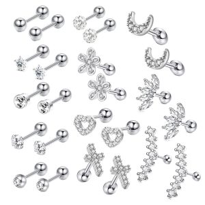 Amazon Zircon Threaded Earrings Stainless Steel Piercing Ear Bone Nail Set Cartilage Earrings Set