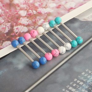 14G External Thread Tongue Barbell Stainless Steel Turquoise Star Tongue Ring Body Piercing Jewelry