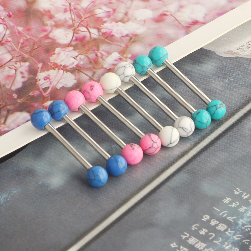 14G External Thread Tongue Barbell Stainless Steel Turquoise Star Tongue Ring Body Piercing Jewelry - Image 2