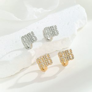New Zirconium-inlaid Exaggerated Letter Large Earrings Niche Design High-grade Geometric Simple Distinctive Earrings for Women