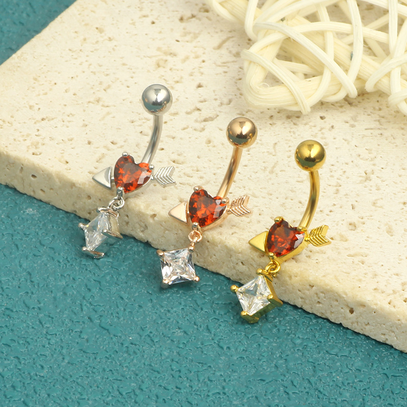 Rose Gold Heart Zircon Navel Ring Belly Button Piercing Jewelry Stainless Steel Dangle - Image 4