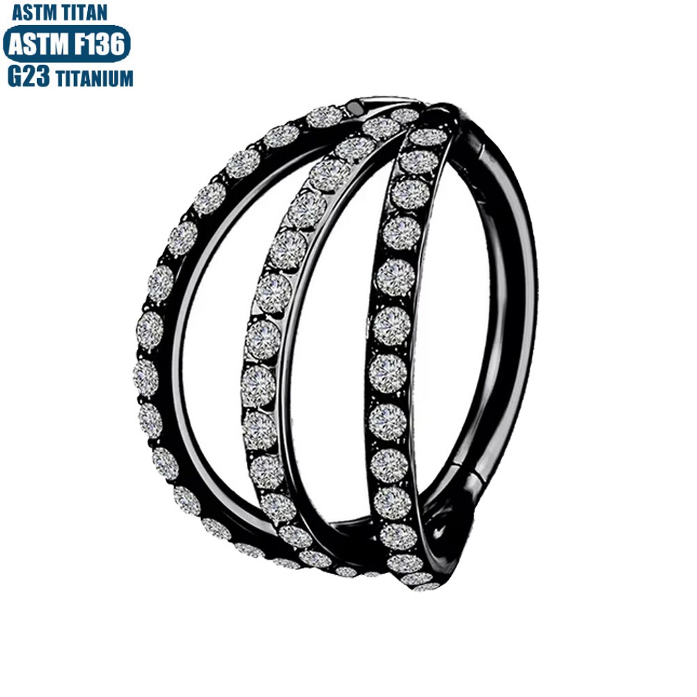 F136 Titanium Diamond-Encrusted Nose Ring, 3-Leaf Split Design Ear Hoop, Hinged Cartilage Stud Earrings, Full Diamond Fashion Ol Style - Image 2