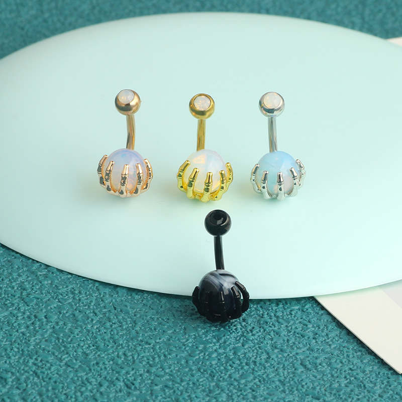Skull Design Navel Ring Stainless Steel Dangle Belly Button Jewelry Turquoise Ball - Image 4