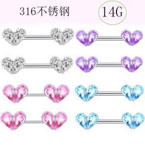 Heart Shape Zircon Nipple Rings Stainless Steel Nipple Studs Body Piercing Jewelry Pair for Sale Wholesale