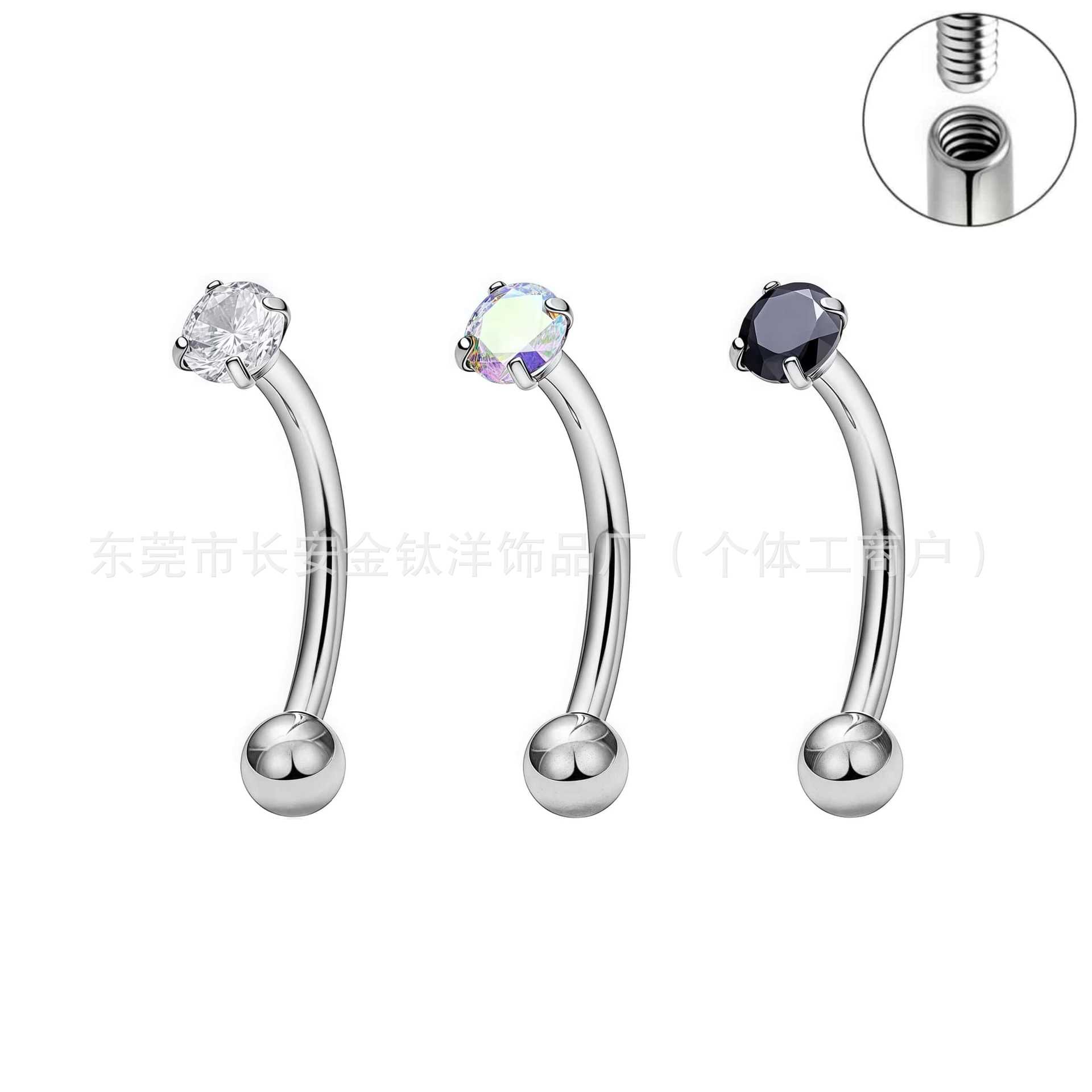 F136 Titanium Internally Threaded Eyebrow Rook Curved Barbell with 5A Zircon - Image 4