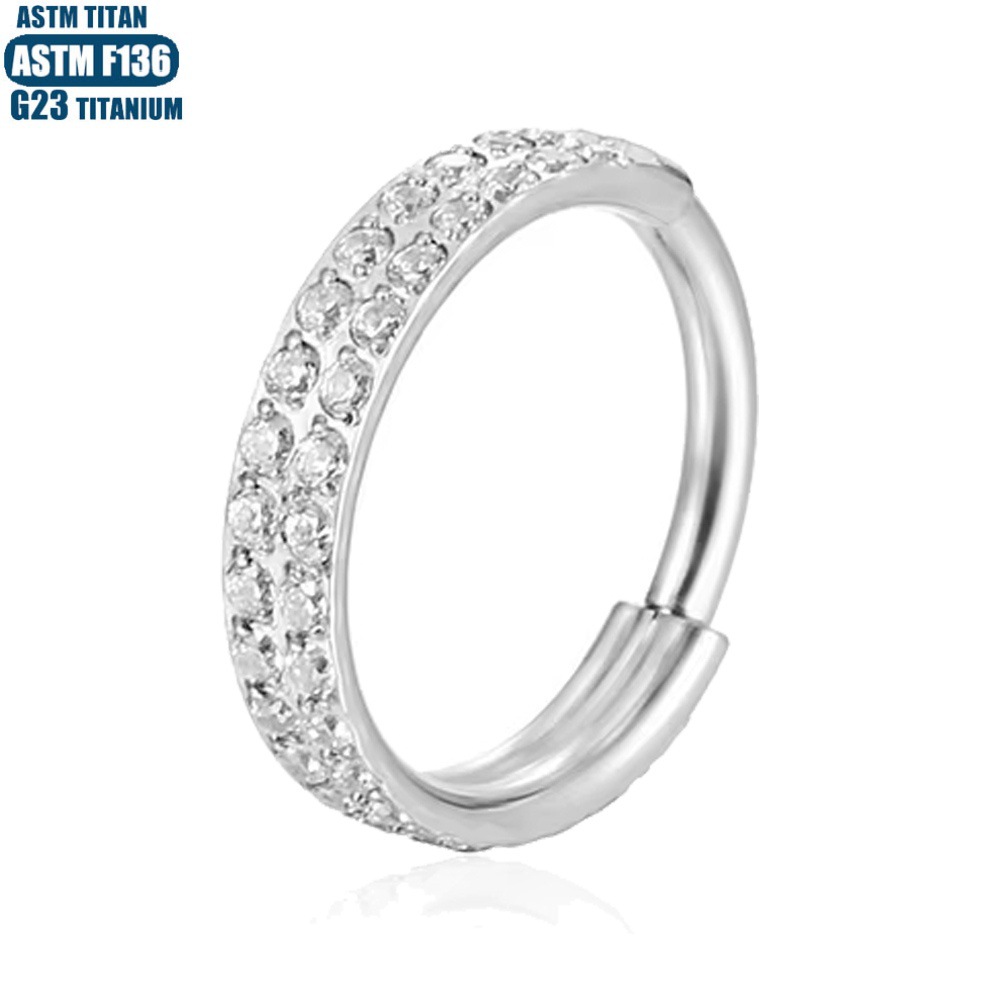 F136 Titanium Alloy Nose Ring with Double Zircon Seamless Open Ring - Cartilage Ear Bone Hoop - Image 2