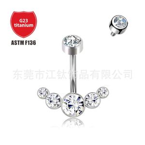 F136 Titanium Navel Ring with G23 Titanium Alloy Cylinder Inlaid 5A Cubic Zirconia Belly Button Piercing Jewelry