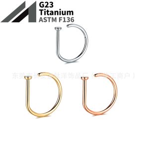 F136 Titanium D-Shaped Nose Ring Non-Porous Nose Ring Fake Nose Nail Nose Clip Nose Ring G23 Titanium Alloy Piercing Jewelry