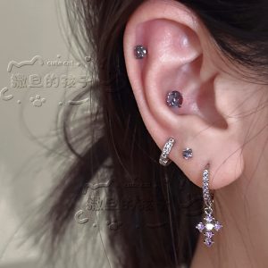Satan's Child Tipsy Purple Pose Purple Ear Studs - 316L Surgical Steel Cartilage Earrings for Women