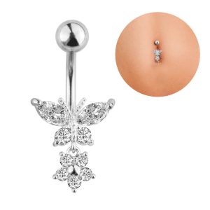 Rose Gold Butterfly Navel Ring Stainless Steel CZ Diamond Belly Button Piercing Jewelry