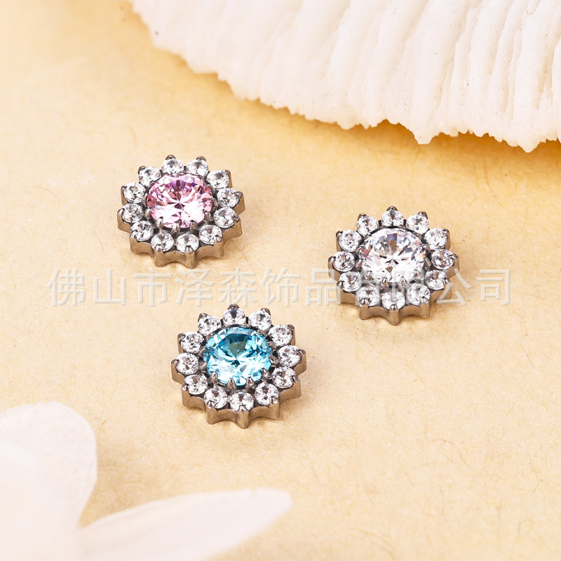 G23 Titanium Sunflower Ear Cartilage Stud 5A Zircon Sparkling High-End Piercing Jewelry Replacement Head - Image 3