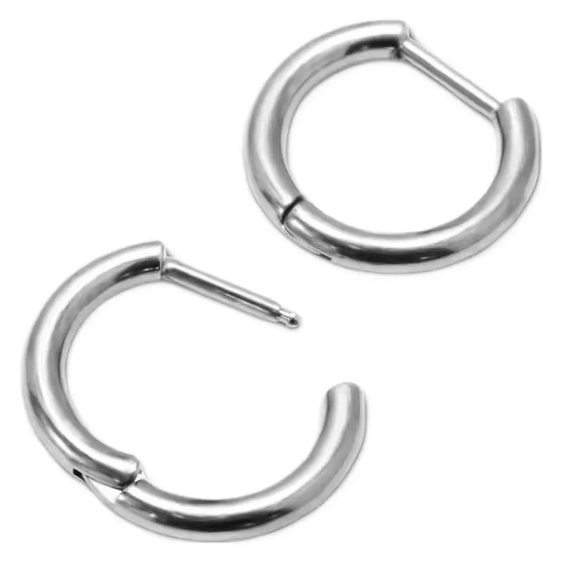 F136 Titanium Alloy Straight Pin Earrings G23 Titanium Ear Buckle Plain Ring D-Shaped Ear Stud - Image 3