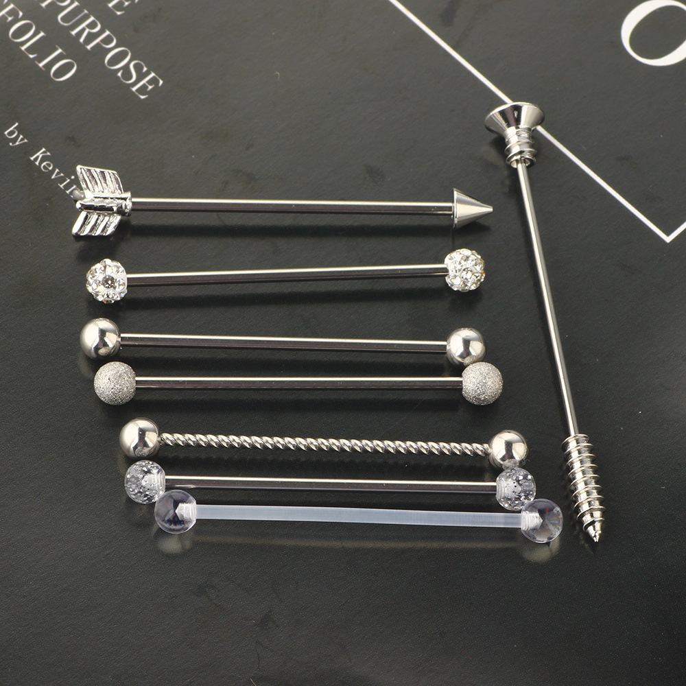 Amazon Puncture Jewelry Stainless Steel Long Rod Stud Earrings Body Industrial Earrings - Image 3