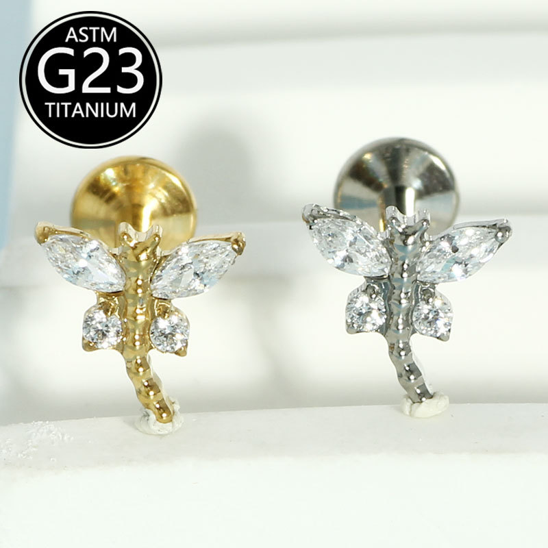 F136 Titanium Alloy Butterfly Lip Piercing Jewelry 1.2mm Rod Body Piercing Ear Nail - Image 2