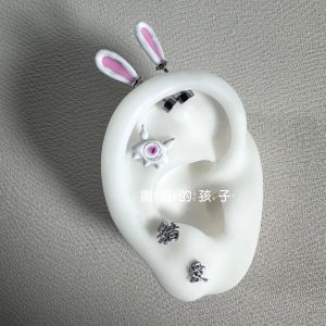 Rabbit Ear Piercing Jewelry - Sweet Cool Rabbit Ears Ear Studs with Opal - Cartilage Ear Hoop Studs for Fairy Style