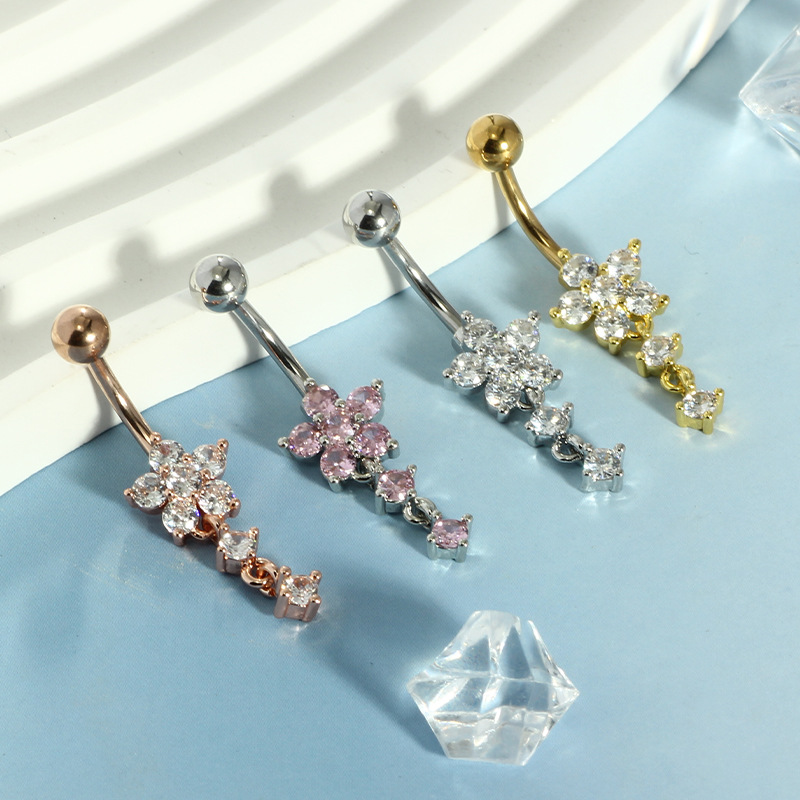 Amazon Hot New Multicolor Zircon Belly Button Ring Rose Gold Stainless Steel Body Piercing Jewelry Wholesale - Image 4