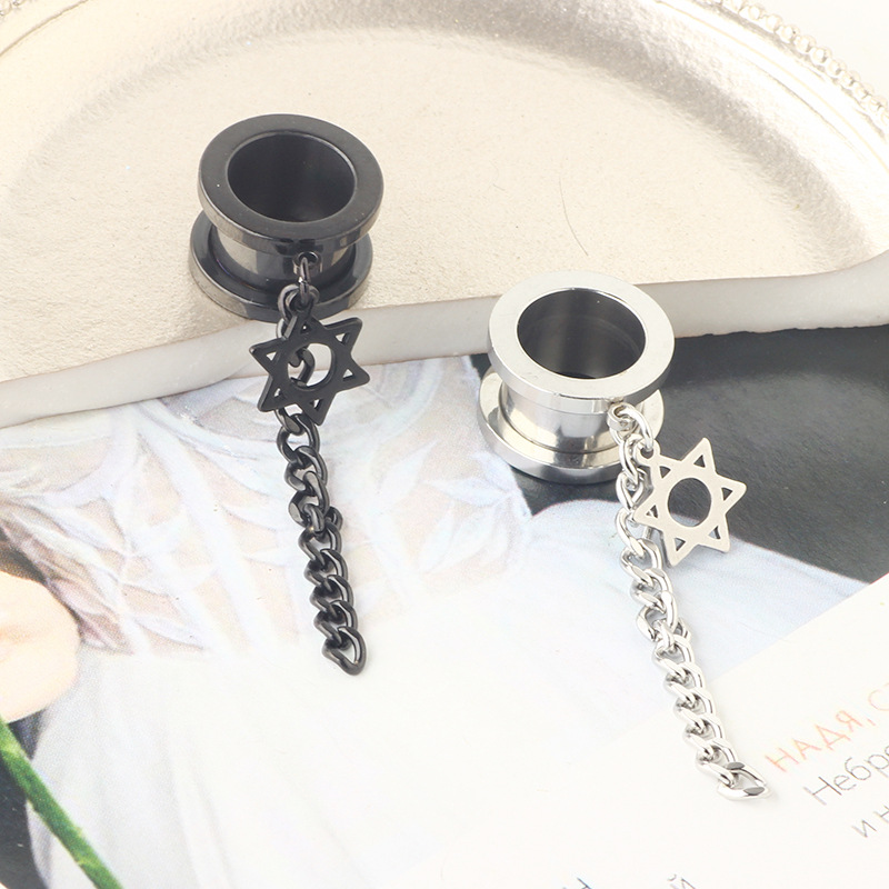 Spiral Star Chain Pendant Ear Auger Popular Piercing Earrings Black 25mm - Image 3