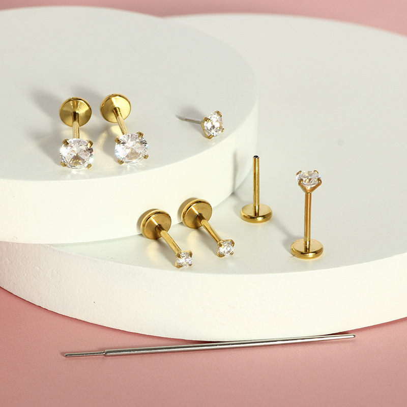 Stainless Steel Classic Basic Zircon-Inlaid Barbell Nose Stud Lip Stud Ear Cartilage Stud 20G Piercing Jewelry - Image 3