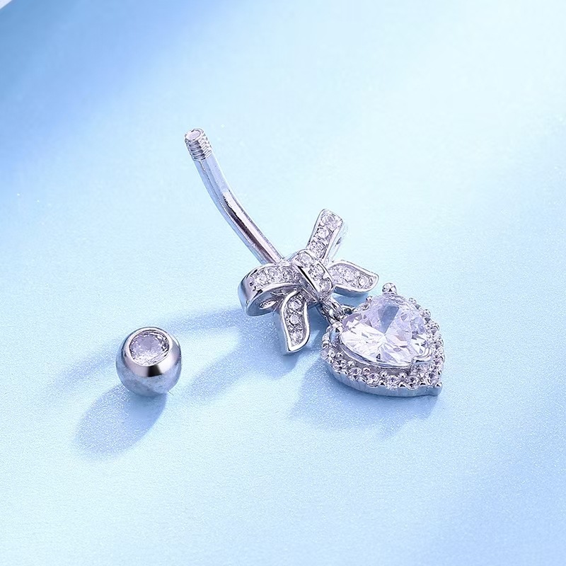 Creative Heart-Shaped Zircon Navel Ring, Gold Pink Belly Button Piercing Jewelry, Light Luxury Style, 2024 Spring - Image 3