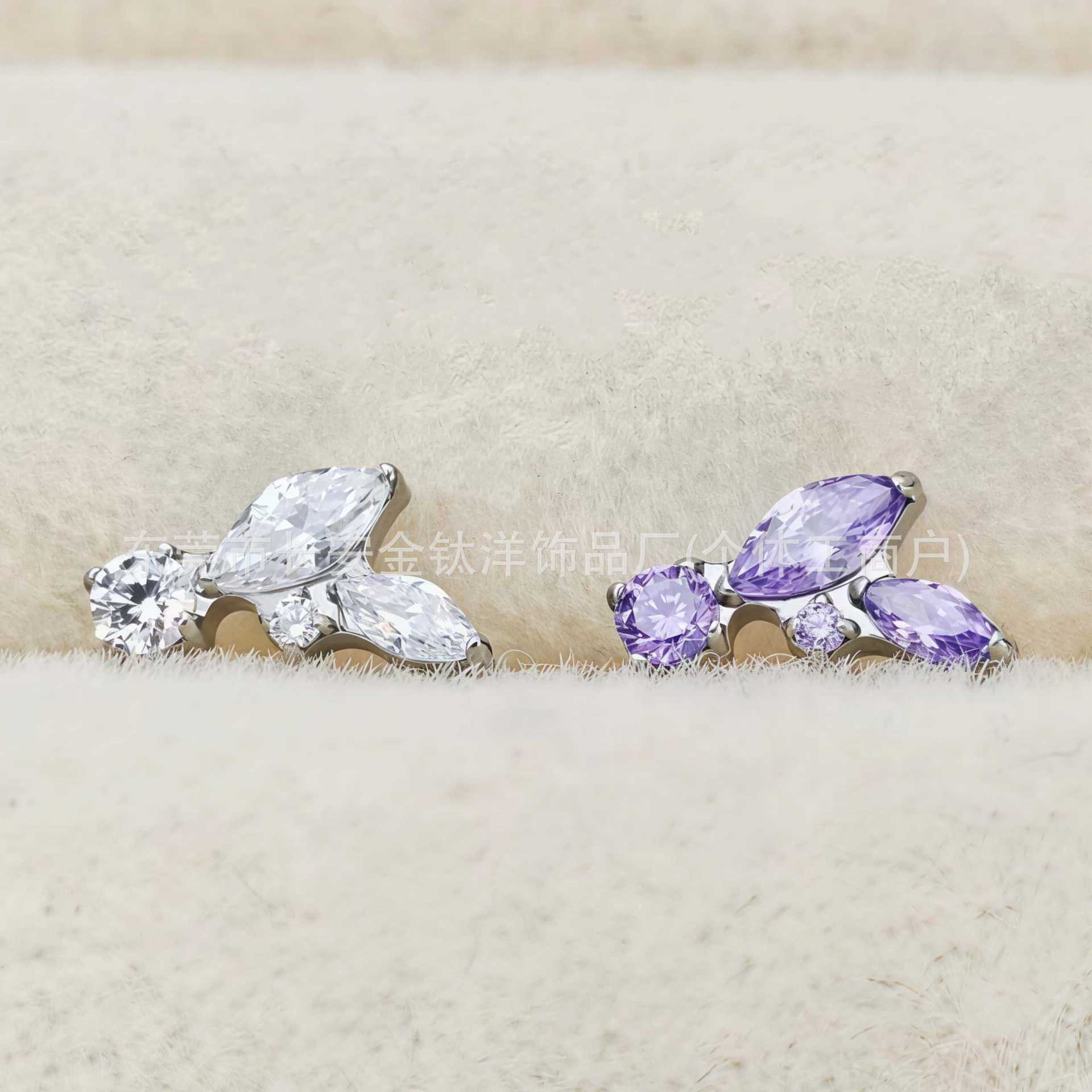 F136 Titanium Marquise Round Zircon Lip Piercing Ear Stud Ear Bone Stud G23 Titanium Alloy Body Piercing Jewelry - Image 4