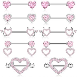 Heart Shaped Diamond Suit Breast Nipple Ring 14G Body Piercing Jewelry in 3 Colors