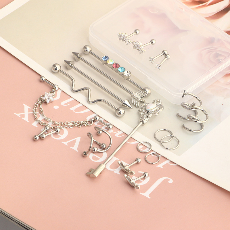 22 Piece Zircon Star Stud Earrings Set Stainless Steel Piercing Ear Bone Nails Industrial Earrings - Image 4